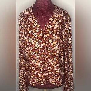 No Boundaries Long Sleeve Floral Maroon Button up Top Juniors Plus Size 21 XXXL